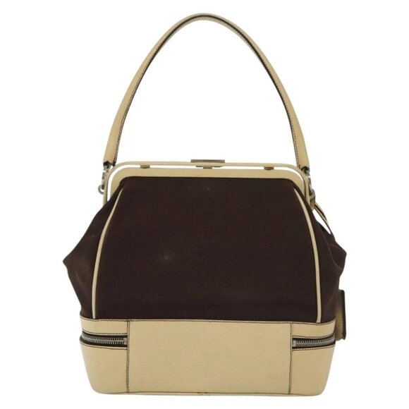 PRADA Hand Bag Canvas Leather Beige Brown Auth bs29303 - Picture 2 of 16